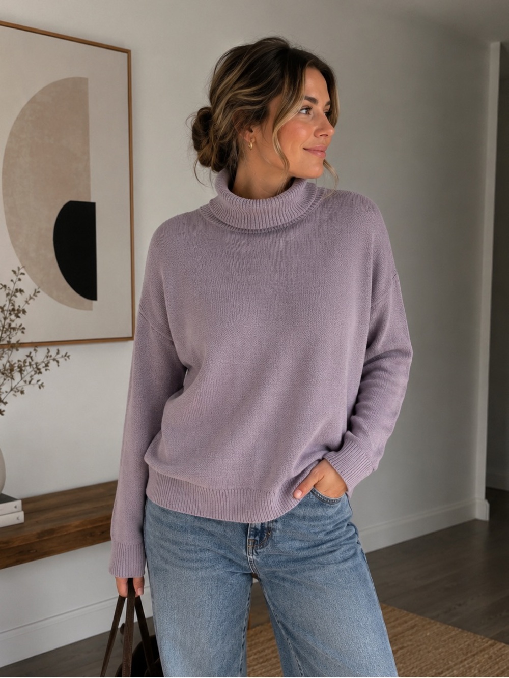 Tna Aritzia L Lavender Cotton Turtleneck Sweater Purple Cozy Minimalist Knit
